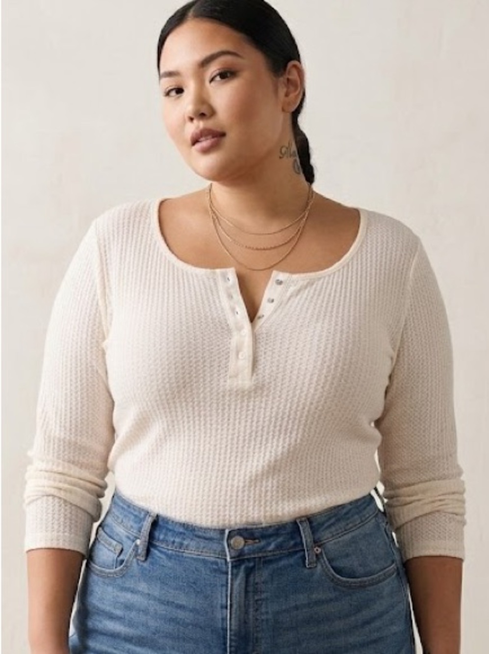 NWT Torrid Women's Waffle Snap Henley Long Sleeve Tee 1X Light Pink Plus Size